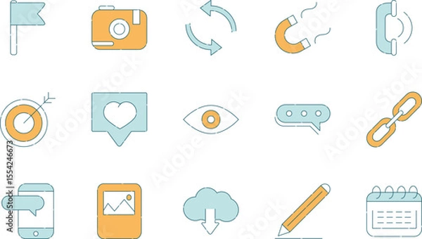 Fototapeta Versatile Collection of Line Icons Marketing, Social Media, and Communication Symbols for Design Projects