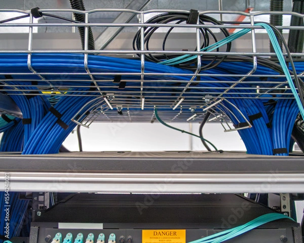 Obraz Copper cable infrastructure mounted on the metal wired trays