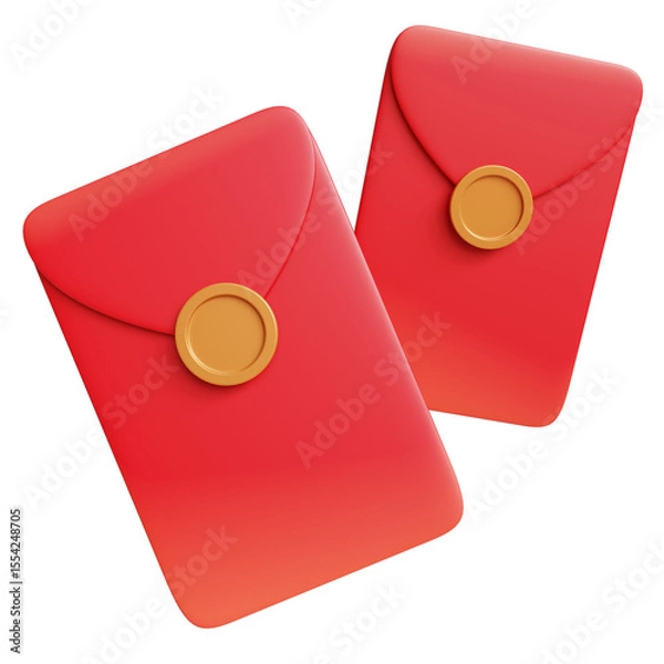 Fototapeta Chinese new year red envelope and gold coin 3d render illustration