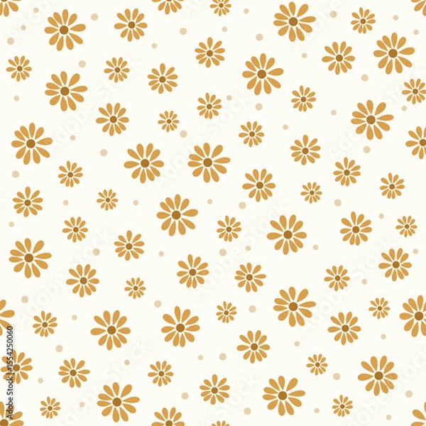 Fototapeta Cute mustard mismatch flowers with mini dots vector pattern 