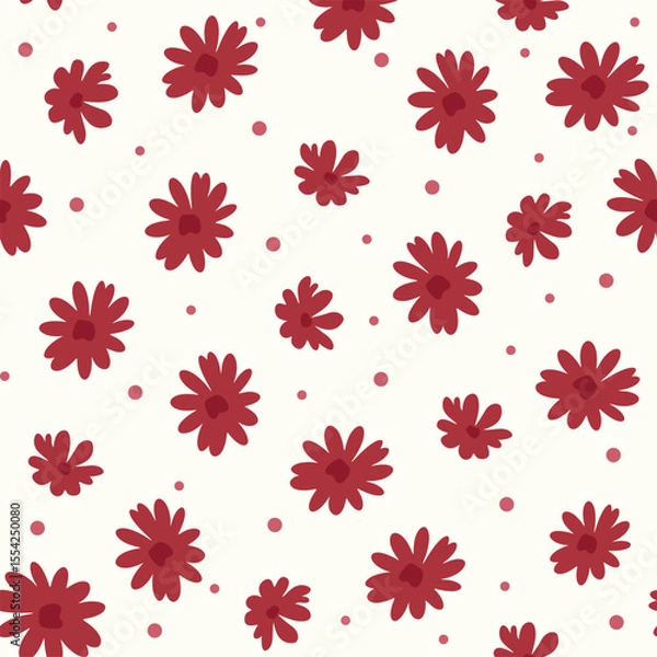 Fototapeta Red mismatch floral and dots repeat vector pattern 