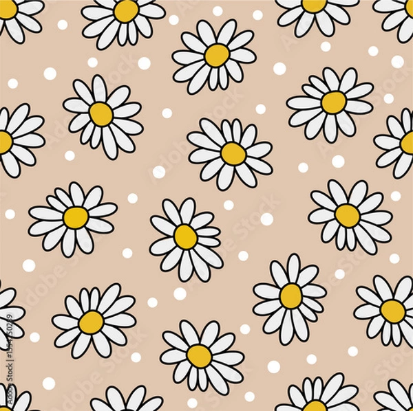 Fototapeta Cute big flowers with circles repeat pattern vector pattern