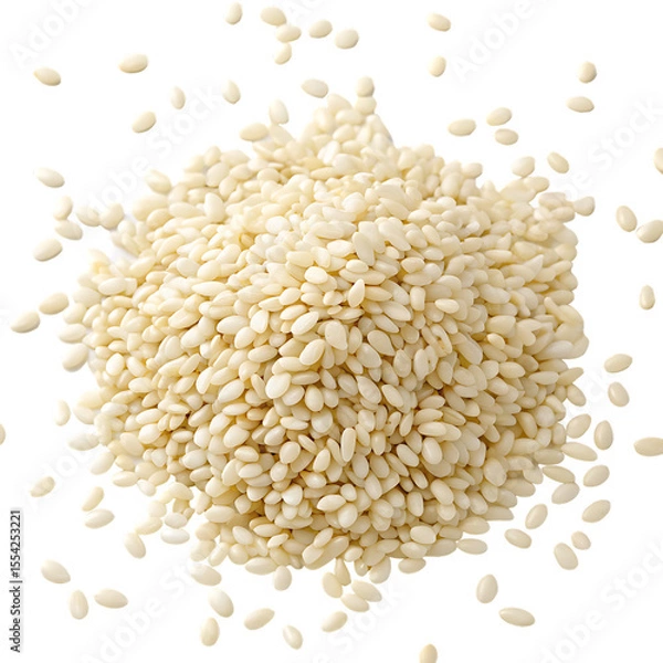 Obraz An overhead view of a small heap of white sesame seeds for cooking and garnishing isolated on a transparent background png