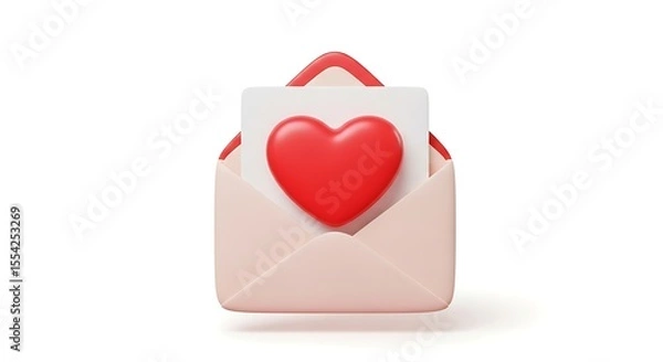 Obraz An open envelope with a red heart on a white card inside on a white background