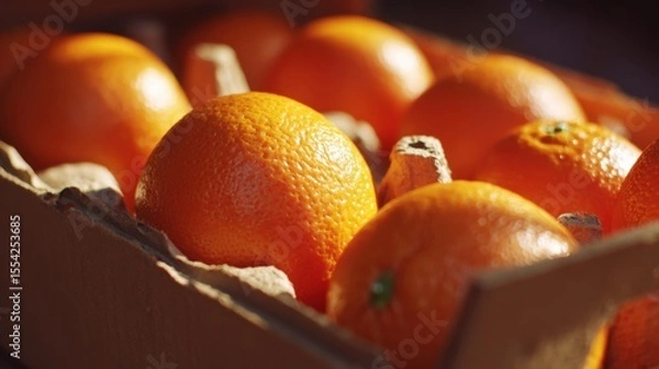 Fototapeta Close-up of Fresh Oranges in a Box

