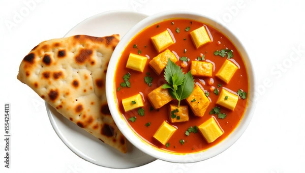 Obraz Top View Paneer Tikka Masala with Tandoori Roti – Vegetarian Indian Dish Isolated Without Rice