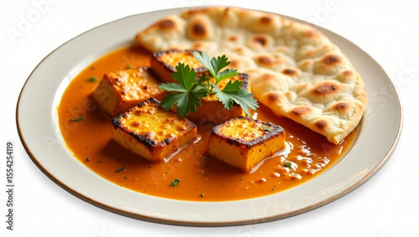 Obraz Top View Paneer Tikka Masala with Tandoori Roti – Vegetarian Indian Dish Isolated Without Rice