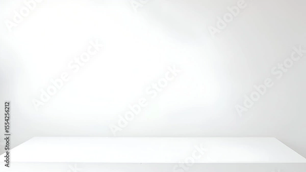 Fototapeta Minimalist white studio backdrop with empty table