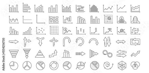 Obraz Chart icon and graph for statistic line or bar diagram with growth pie and graphic data. Use for analysis trend and pictogram by profit algorithm report. Business infographic title. Vector.