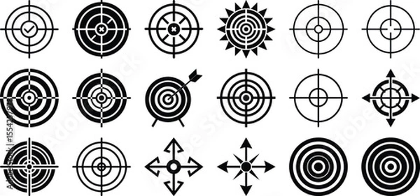 Obraz Collection of crosshair and target icons set with bullseye aim arrows direction radar symbol isolated on white