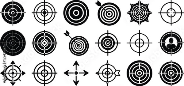 Obraz Target and aim icon set, crosshair, bullseye vector, precision, accuracy, precision symbols collection.
