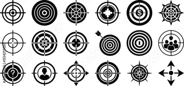 Obraz Target and aim icon set, crosshair, bullseye vector, precision, accuracy, precision symbols collection.