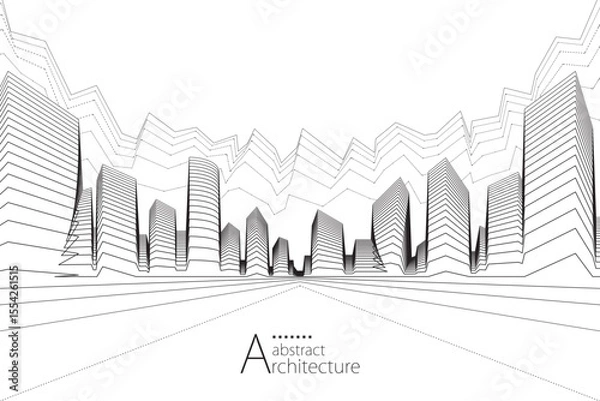 Fototapeta 3D illustration of an abstract urban landscape featuring imaginative architectural line art.