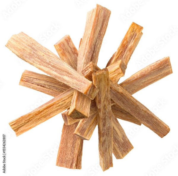 Fototapeta Cedar wood sticks isolated on white background, top view.