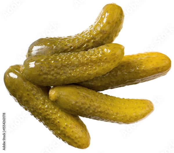Fototapeta Whole pickles (pickled cucumbers) isolated on white background, top view.