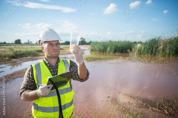 Fototapeta Environmental engineers examine natural bodies of water for organisms in their ecosystems