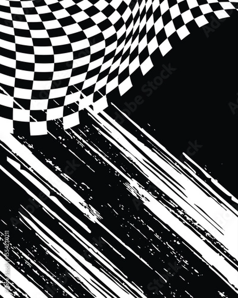 Fototapeta Checkered flag racing background with abstract grunge brush strokes