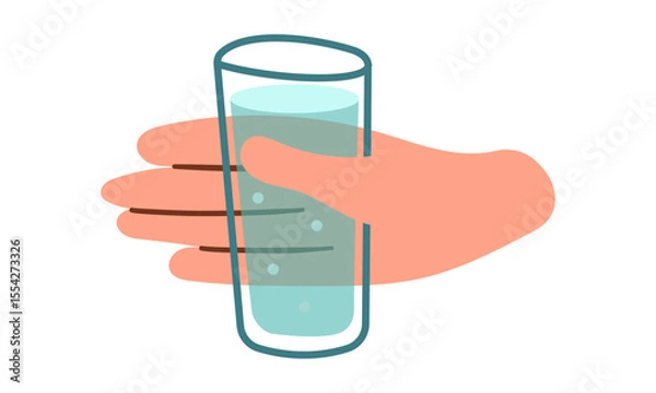 Obraz Hand holding glass of water. Drink more water concept. Vector illustration hand drawn , isolate on white background .