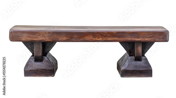 Obraz Rustic Wooden Bench with Unique Geometric Base for Modern or Traditional Decor