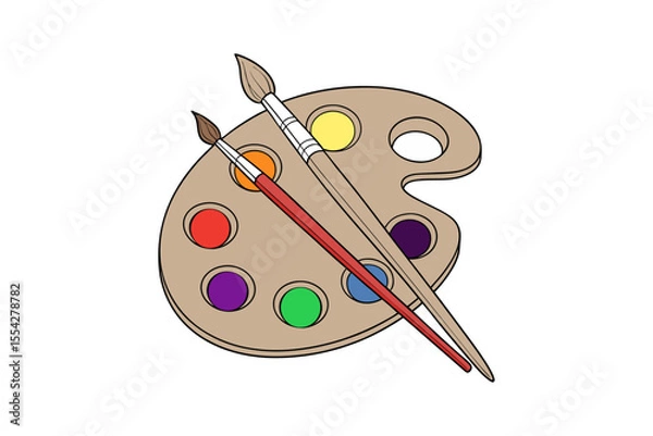 Fototapeta Artistic wooden palette with colorful paint dabs, isolated on transparent background.