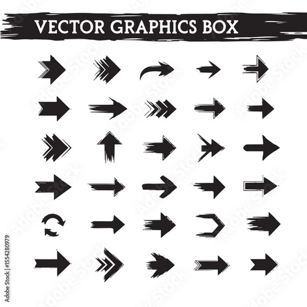 Obraz A versatile vector arrow icon set for web design, featuring black 3D pointers, next buttons, and direction symbols