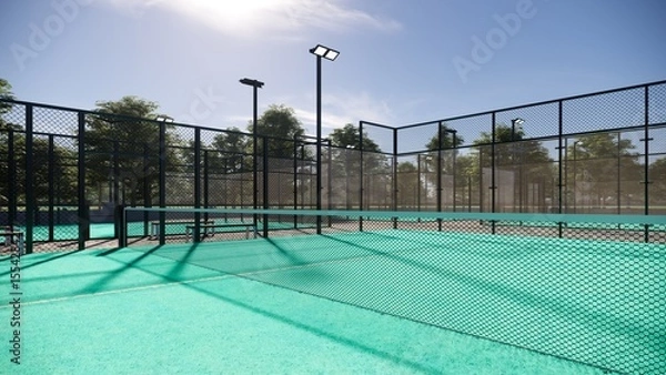 Fototapeta Net  Padel tennis court closeup with turquoise color surface
