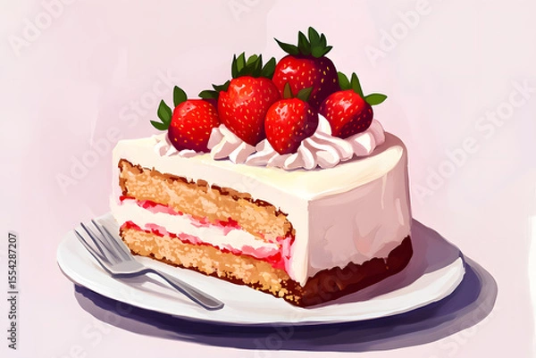 Obraz a piece of cake with strawberries on top