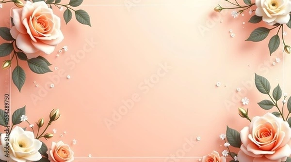 Obraz  Elegant Floral Borders and Frames with Peach and Cream Roses