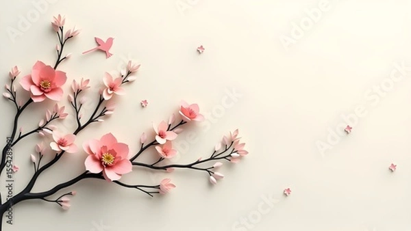 Obraz Papercraft Birds and Blossoms: A Collection of Serene and Colorful Nature-Inspired Art