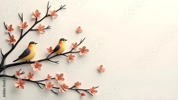 Obraz Papercraft Birds and Blossoms: A Collection of Serene and Colorful Nature-Inspired Art