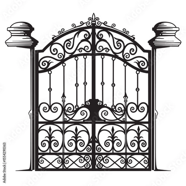Obraz Elegant vintage art silhouette of a detailed wrought iron gate design