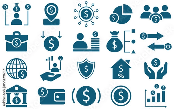Obraz Modern Finance and Payment Icon Set – Line and Solid Style Vector Collection for Web and Mobile Apps