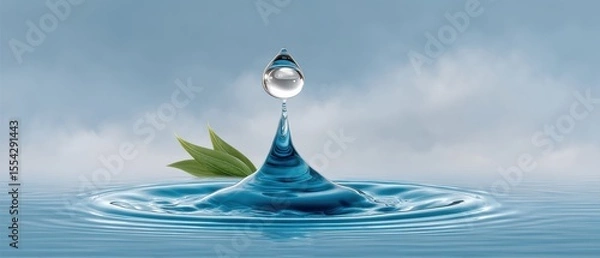 Obraz Captivating Reflection: A Water Drop Holding Nature's Essence with a Leaf in the Light