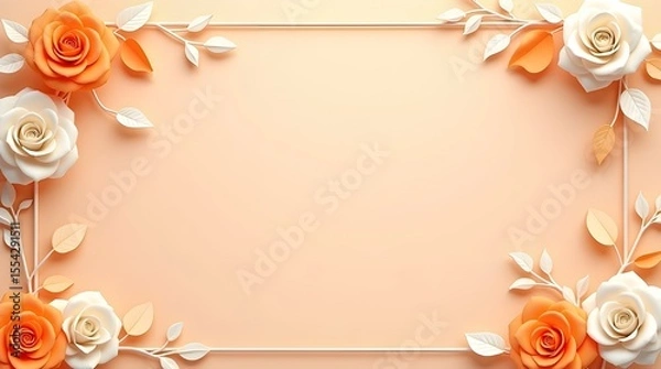 Obraz  Elegant Floral Borders and Frames with Peach and Cream Roses