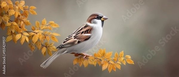 Obraz A Beautiful Bird Gracefully Perched on a Branch, Captured in the Glowing Warm Light of Autumn During Golden Hour