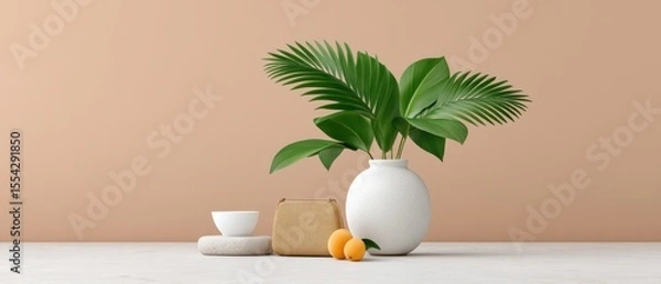 Obraz Breezy Decor Elements with a Stylish White Vase and Lush Green Plant Perfect for Contemporary Interiors and Picture-Perfect Settings