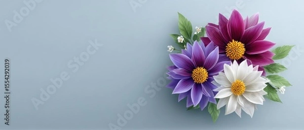 Obraz Beautiful Floral Arrangement on a Clean Blue Background with Technology Elements That's Perfect for Graphic Resources and Design Projects
