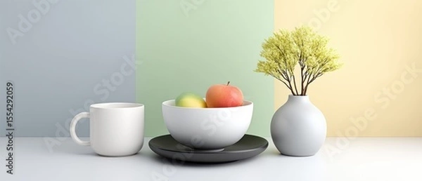 Obraz Explore the Elegance of a White Cup in a Beautifully Designed Pastel Palette Setting for Graphic Resources