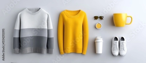 Obraz Vibrant Travel Style Inspirations Featuring Cozy Crewnecks Stylish Sneakers and Essential Accessories for Your Next Adventure
