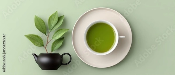 Obraz Delight in the Tranquility of Green Tea with a Beautiful Teapot by Your Side for Ultimate Wellness