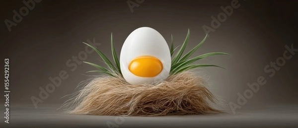 Obraz Discover the Beauty of Simplicity: A White Egg Nestled With a Vibrant Yellow Egg in a Cozy Nesting Spot
