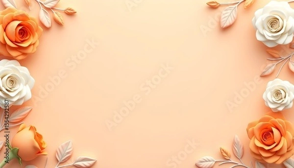 Obraz  Elegant Floral Borders and Frames with Peach and Cream Roses