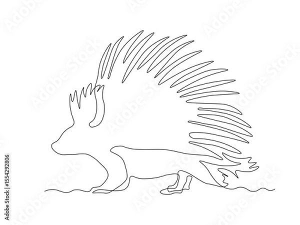 Obraz Abstract Porcupine. continuous single one line art drawing sketch, logo