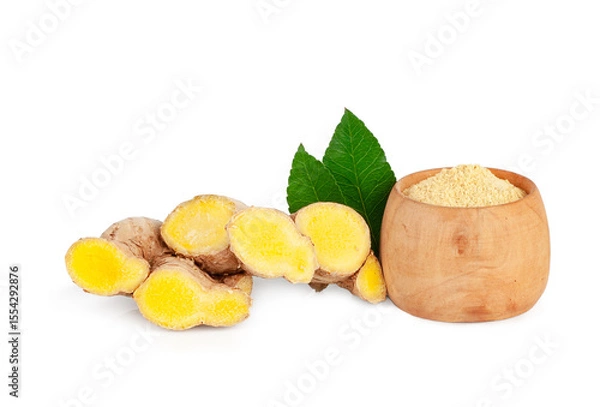 Obraz Ginger powder and ginger root isolated on a white background