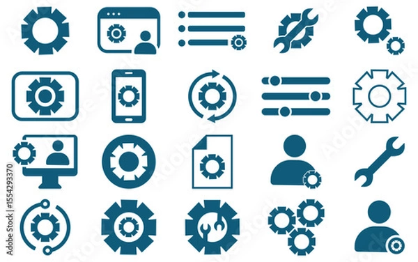 Obraz Minimal Gear and Settings Icon Set – Editable Thin Line Vector for UI, Technology, and Configuration