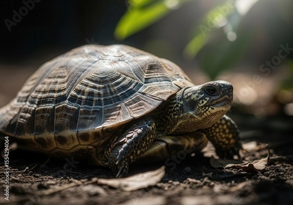 Fototapeta Turtle basking in natural sunlight