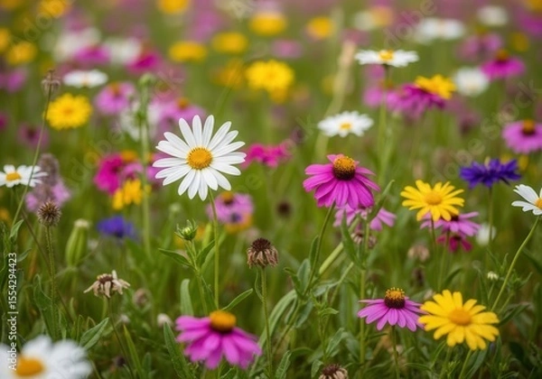 Fototapeta Field of colorful wildflowers in bloom
