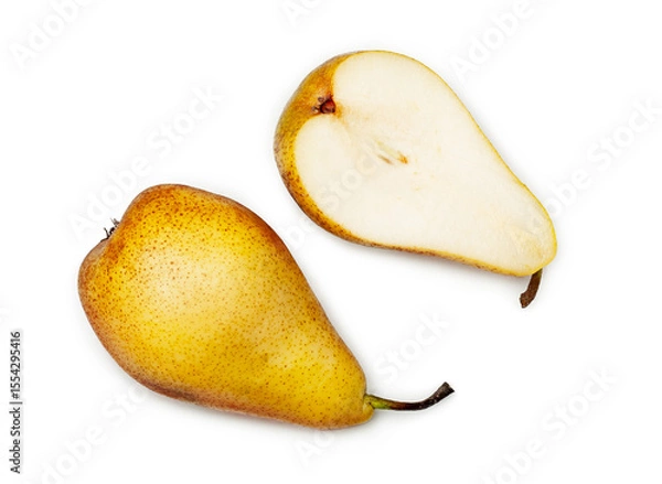 Obraz Yellow pear and half isolated on a white background, contour