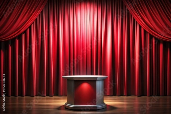 Fototapeta Red curtain with a white podium in the middle