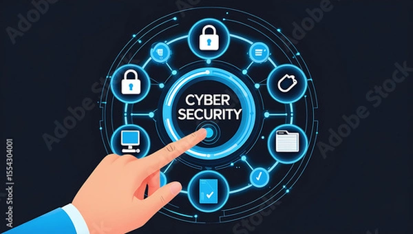 Fototapeta "Interactive Cybersecurity Dashboard Interface with Icons for Threat Monitoring and Data Protection"

